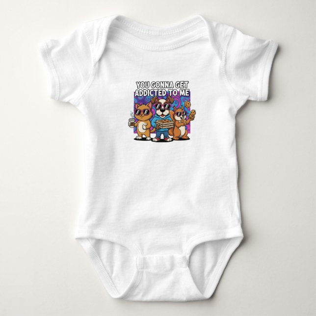 Funny Cartoon Animals "Addicted To Me" BabyT-Shirt Baby Strampler (Vorderseite)