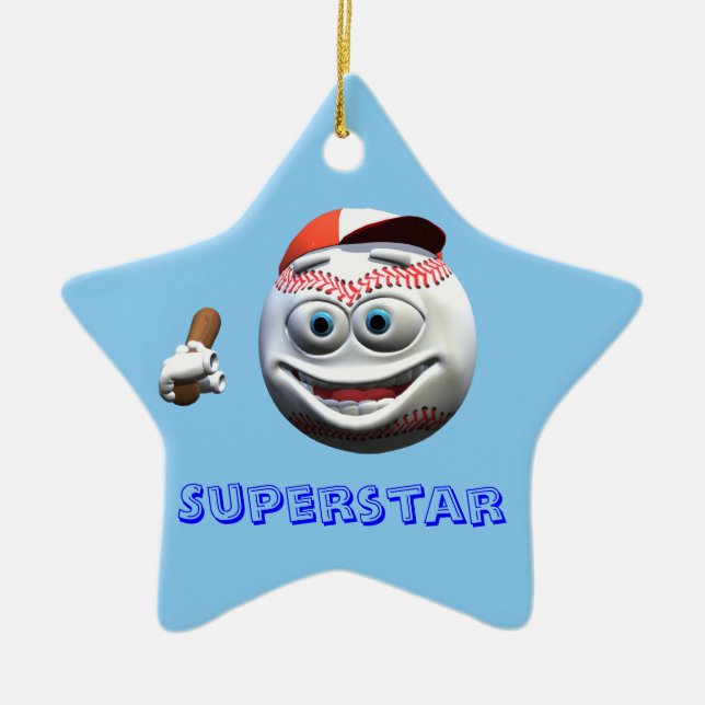 Funny Cartoon Baseball mit Bat Keramik Ornament (Vorne)
