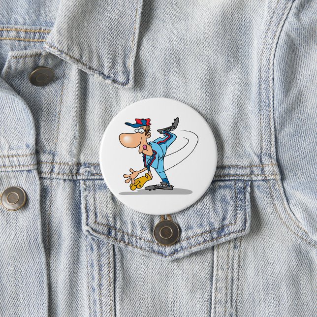 Funny Cartoon Baseball Pitcher Tauchen Button (Von Creator hochgeladen)