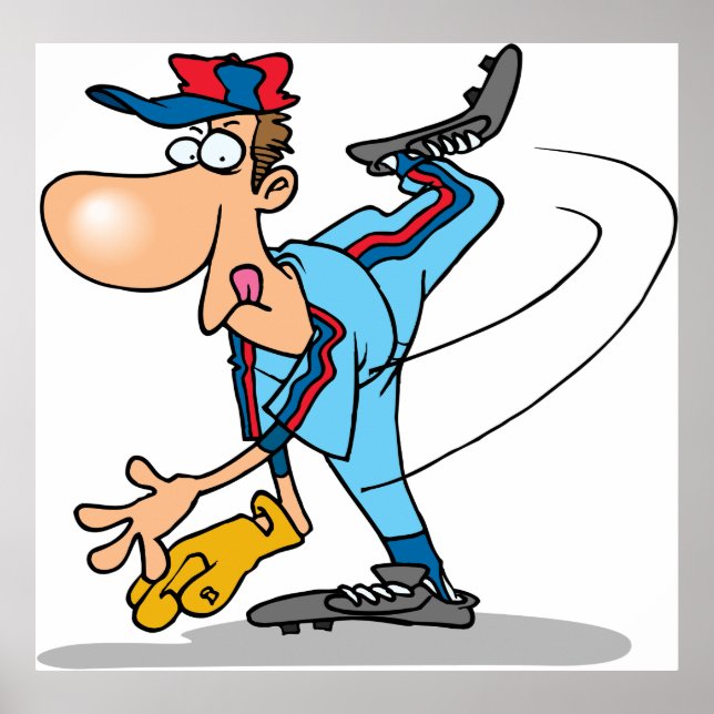 Funny Cartoon Baseball Pitcher Tauchen Poster (Vorne)