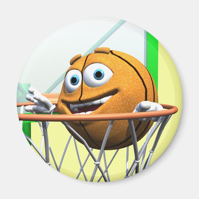 Funny Cartoon Basketball in einem Hoop Magnet (Vorne)