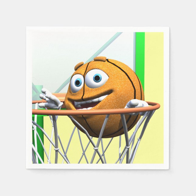 Funny Cartoon Basketball in einem Hoop Serviette (Vorderseite)