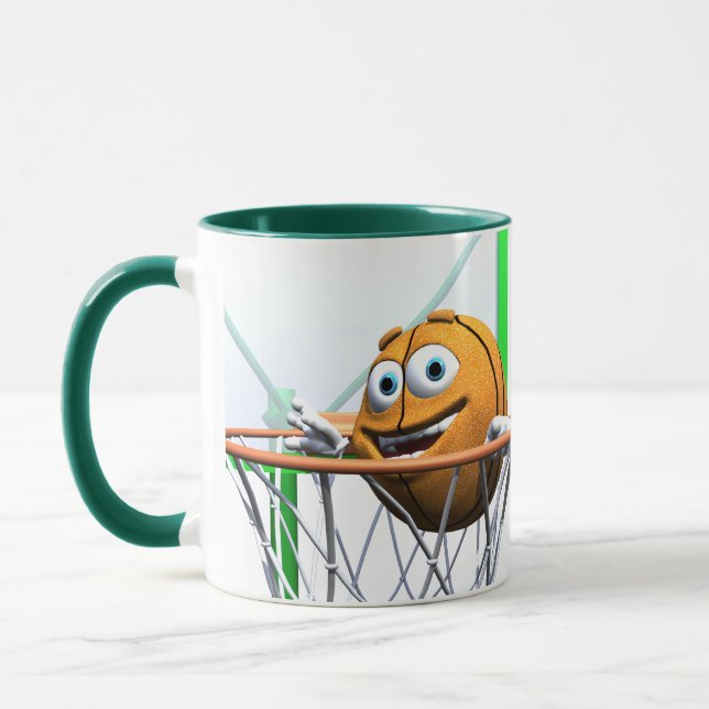Funny Cartoon Basketball in einem Hoop Tasse (Links)