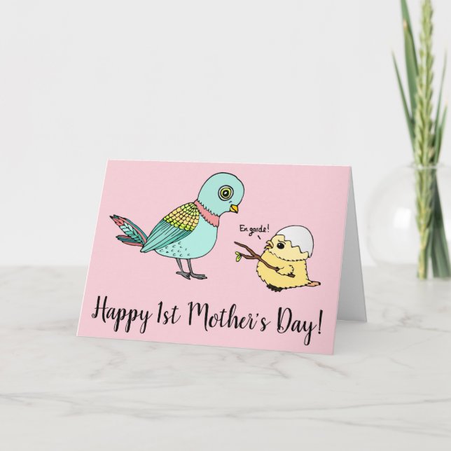 Funny Cartoon Bird Happy First Mother Day Card Karte (Vorderseite)