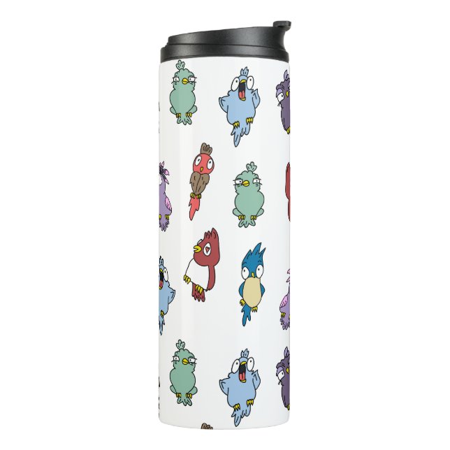 Funny Cartoon Birds Thermal Tumbler Thermosbecher (Nach links gedreht)