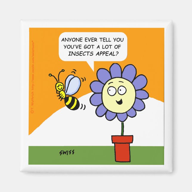 Funny Cartoon Blume und Biene mit Insekten Appeal Magnet (Vorne)