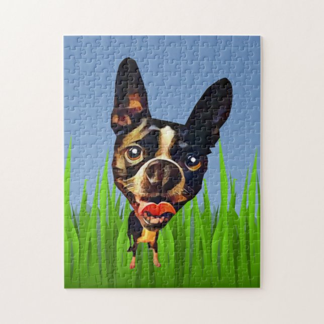 Funny Cartoon Boston Terrier 252 Piece Puzzle (Vertikal)