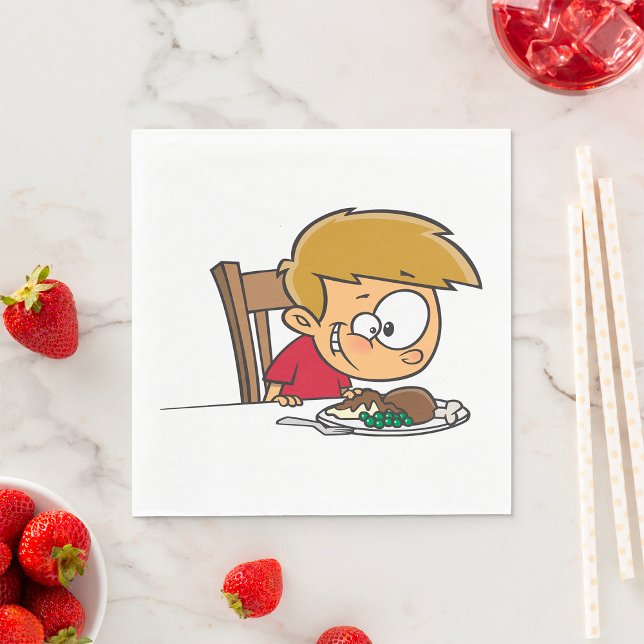 Funny Cartoon Boy Begeistert für das Abendessen Serviette (Von Creator hochgeladen)