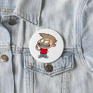 Funny Cartoon Boy mit Braces Smile Button