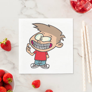Funny Cartoon Boy mit Braces Smile Serviette