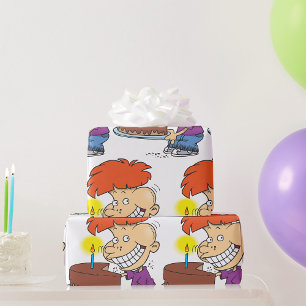 Funny Cartoon Boy with Chocolate Birthday Cake Geschenkpapier