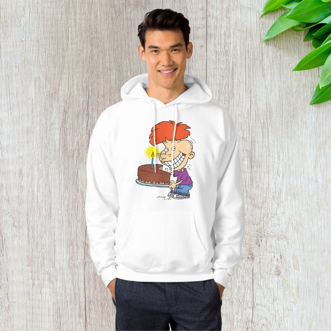Funny Cartoon Boy with Chocolate Birthday Cake Hoodie (Von Creator hochgeladen)