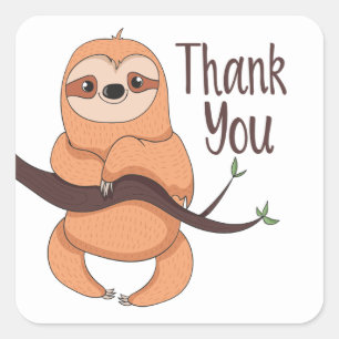 Funny Cartoon Brown Niedlich Sloth Danke Square St Quadratischer Aufkleber