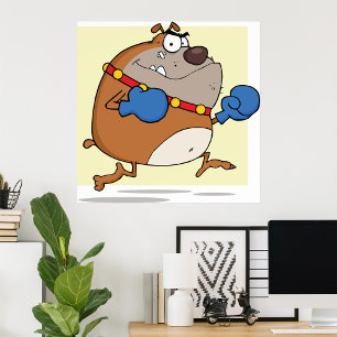 Funny Cartoon Bulldog Boxer Dog Poster
