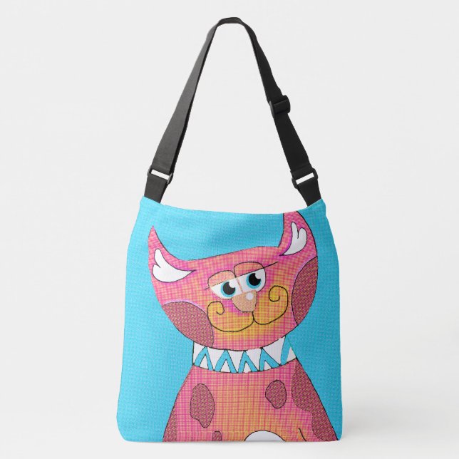 Funny Cartoon Cat Cross Body Bag Tragetaschen Mit Langen Trägern (Vorderseite)