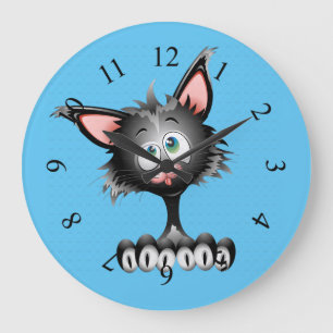 Funny Cartoon Cat Face Große Wanduhr