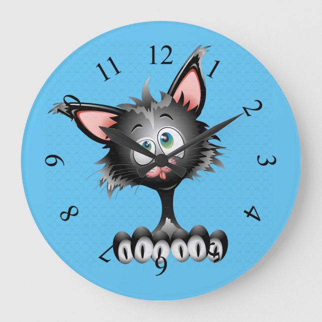 Funny Cartoon Cat Face Große Wanduhr (Vorderseite)