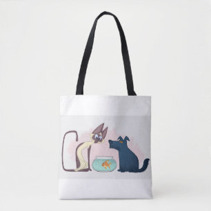Funny Cartoon Cat, Goldfish, Hund