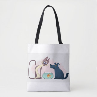 Funny Cartoon Cat, Goldfish, Hund