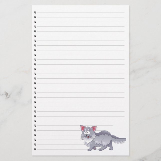 Funny Cartoon Cat Lined Pet Stationierung Briefpapier (Vorderseite)