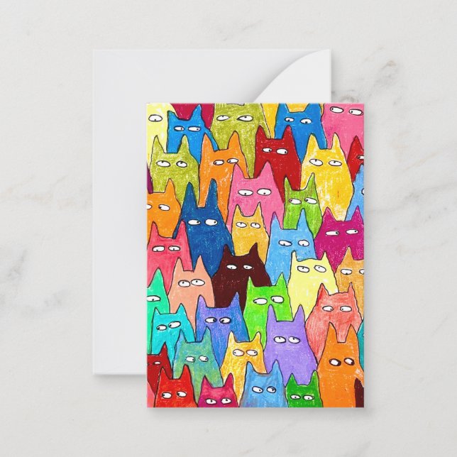 Funny Cartoon Cats Color Pencil Drawing Mitteilungskarte (Vorderseite)
