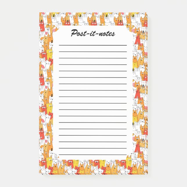 Funny Cartoon Cats Group Doodle Post-it Klebezettel (Vorderseite)