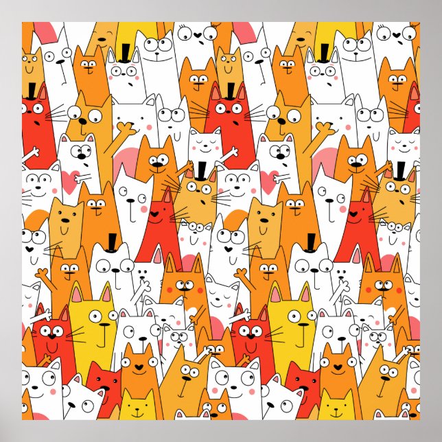 Funny Cartoon Cats Group Doodle Poster (Vorne)