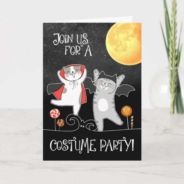 Funny Cartoon Cats Halloween-Party Karte (Vorderseite)