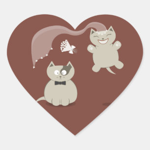 Funny Cartoon Cats Hochzeitsticker Herz-Aufkleber
