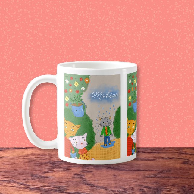 Funny Cartoon Cats Kaffeemaschine Tasse mit Name (Whimsical cartoon cats mug with name . )