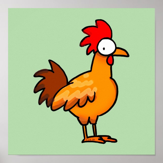 Funny Cartoon Chicken Illustration Poster (Vorne)