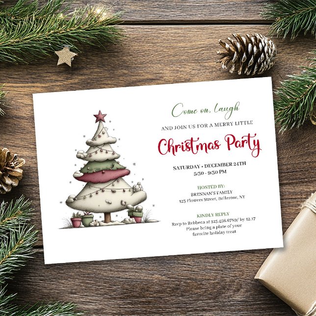 Funny cartoon Christmas tree playful party invite Einladung (Funny cartoon Christmas tree playful party invite)