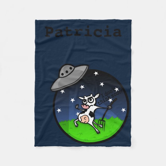 FUNNY CARTOON COW ALIEN ABDUCTION FLEECE BLANKET (Vorderseite)