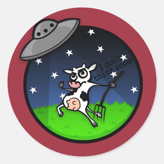 FUNNY CARTOON COW ALIEN UFO ABDUCERS STICKERS (Vorderseite)