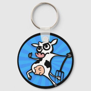 FUNNY CARTOON COW ROUND KEY KETTE SCHLÜSSELANHÄNGER