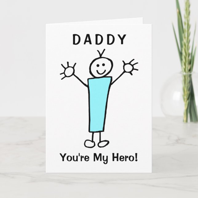 Funny Cartoon Daddy Hero Blue Father's Day Karte (Vorderseite)
