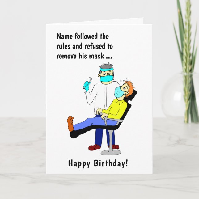 Funny Cartoon Dentist Face Mask Male Birthday Karte (Vorderseite)