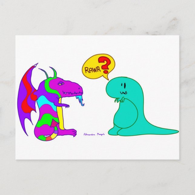 Funny Cartoon Dinos Niedlich Dinosaur Dragon Rawr? Postkarte (Vorderseite)