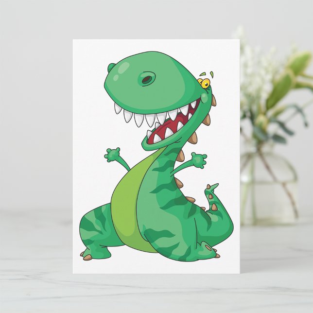 Funny Cartoon Dinosaur Roaring T-Rex Einladung (Von Creator hochgeladen)