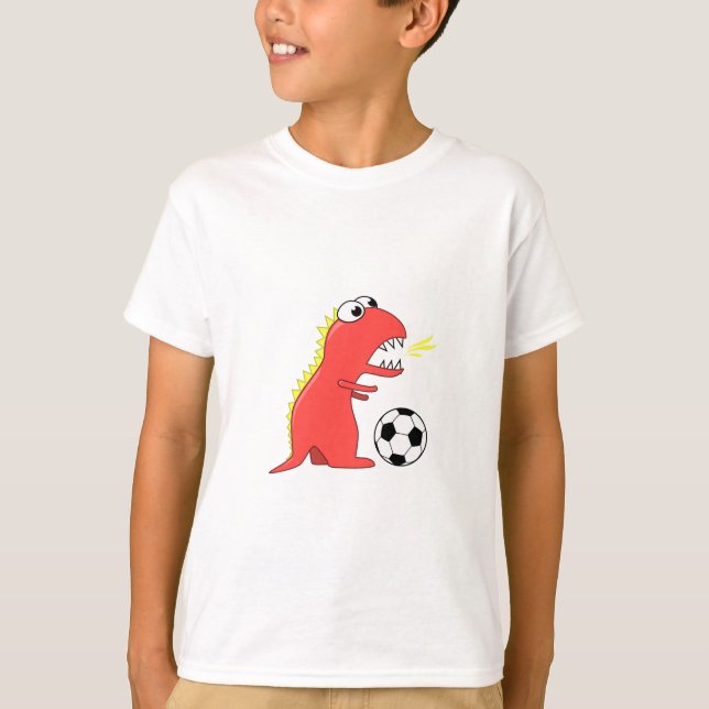 Funny Cartoon Dinosaur Soccer Kinder Langschläfer T-Shirt (Vorderseite)