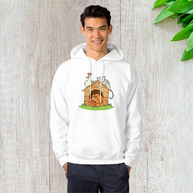 Funny Cartoon Dog Cat and Chicken on Doghouse Hoodie (Von Creator hochgeladen)