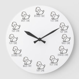 Funny Cartoon Dog Dinner Play Walk Nap Time Clock Große Wanduhr