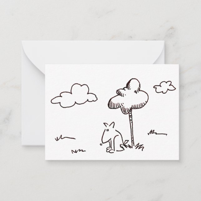 Funny Cartoon Dog Under Tree Drawing Mitteilungskarte (Vorderseite)