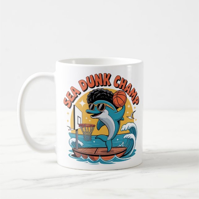 Funny Cartoon Dolphin Dunking Basketball Afro Kaffeetasse (Links)