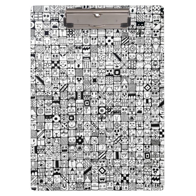 Funny Cartoon Faces Squares Klemmbrett (Vorderseite)