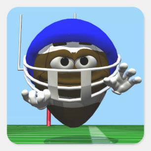 Funny Cartoon Football in einem Helm Quadratischer Aufkleber