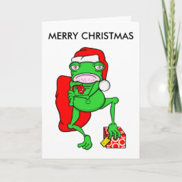 Funny Cartoon Frog Santa Merry Weihnachten