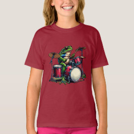 Funny Cartoon Frog spielt Trommeln T-Shirt