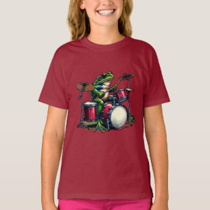 Funny Cartoon Frog spielt Trommeln T-Shirt