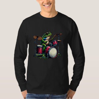 Funny Cartoon Frog spielt Trommeln T-Shirt